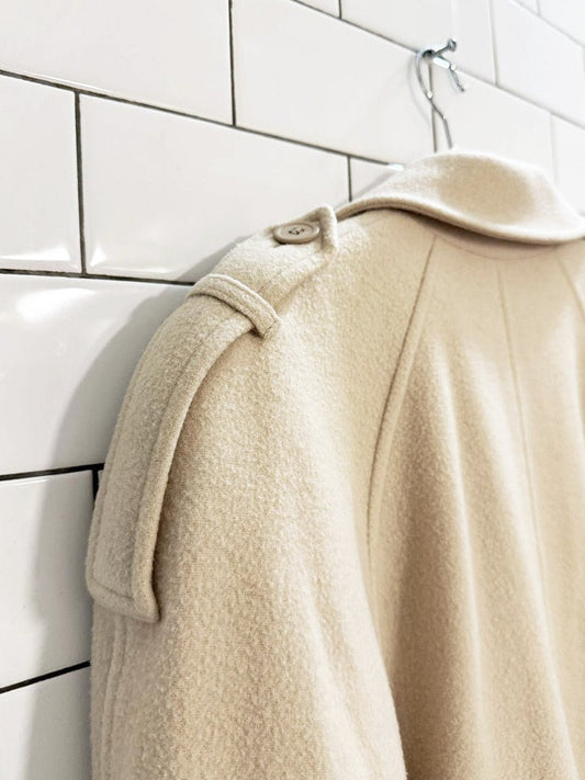 vintage upper east wool - cashmere double breasted belted trench coat | the perfect company - good market thrift store