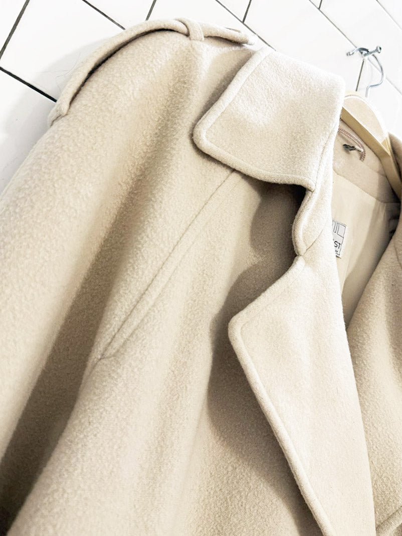 vintage upper east wool - cashmere double breasted belted trench coat | the perfect company - good market thrift store