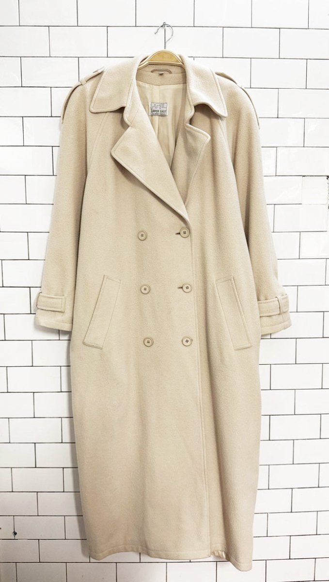vintage upper east wool - cashmere double breasted belted trench coat | the perfect company - good market thrift store