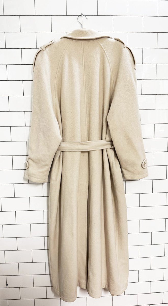 vintage upper east wool - cashmere double breasted belted trench coat | the perfect company - good market thrift store