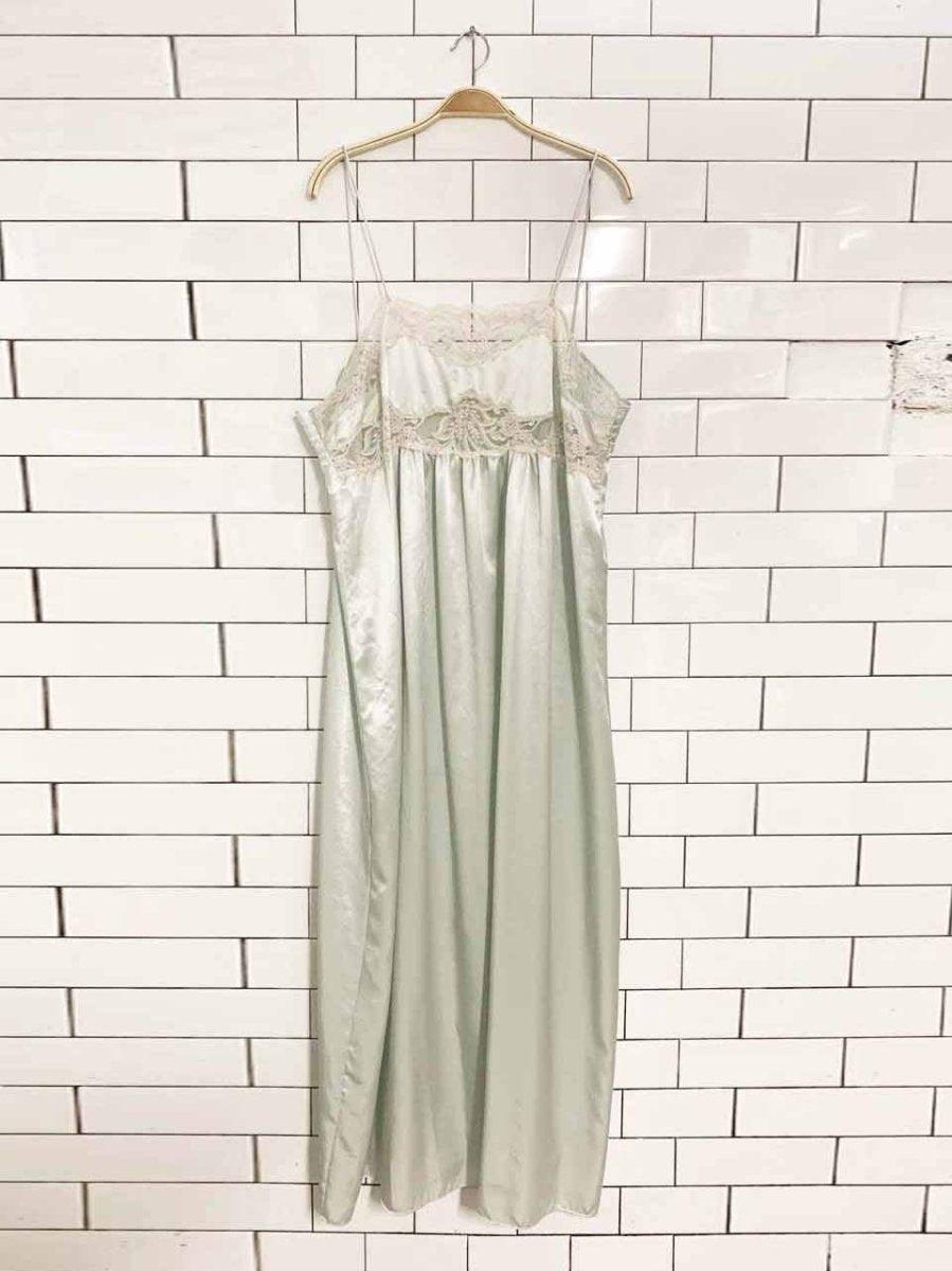 vintage van roalte lace trim satin maxi slip dress | made in canada - good market thrift store
