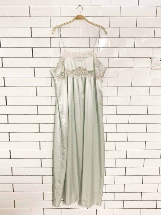 vintage van roalte lace trim satin maxi slip dress | made in canada - good market thrift store