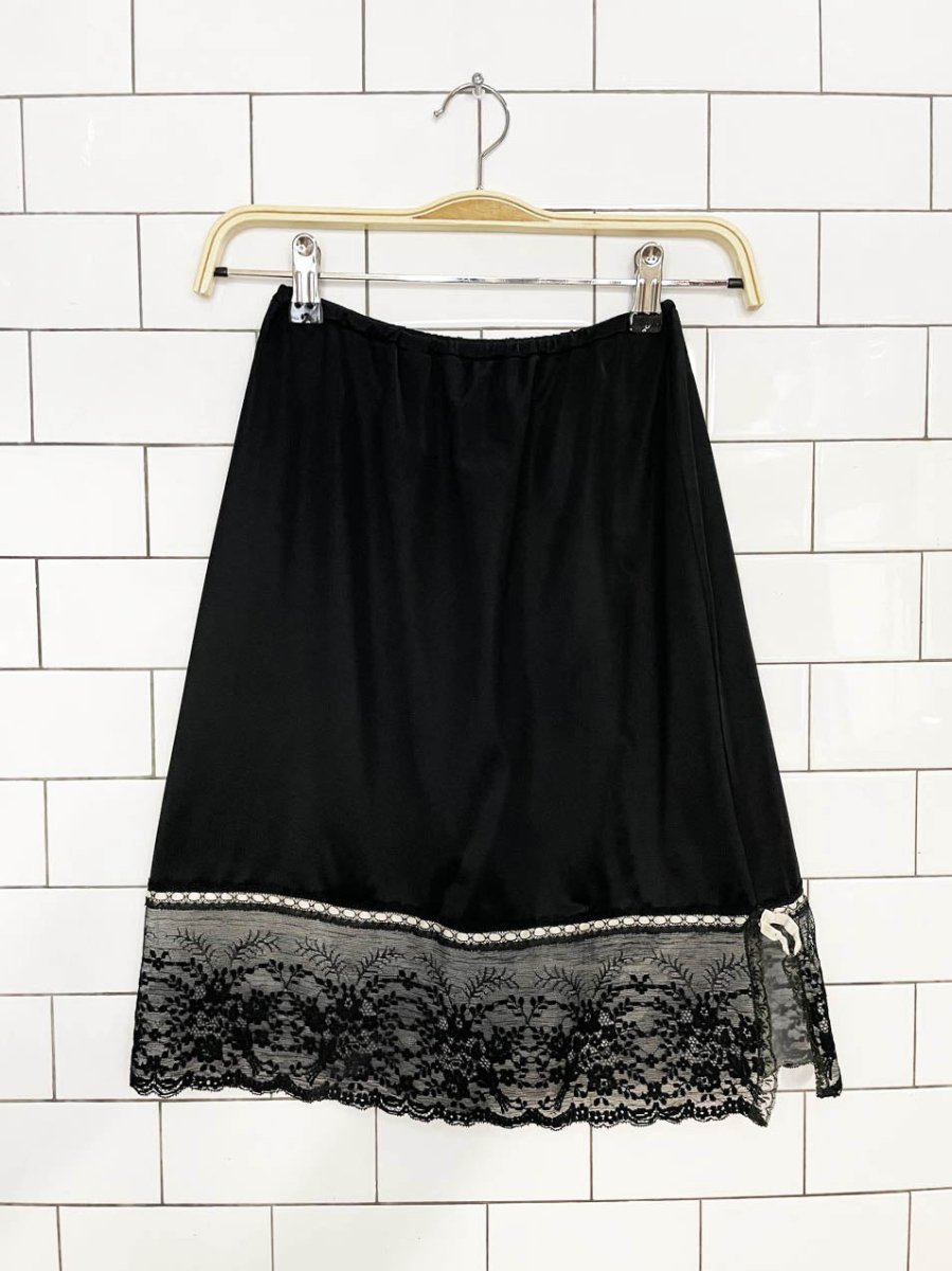 vintage van roalte lace trim satin poly slip mini skirt - good market thrift store