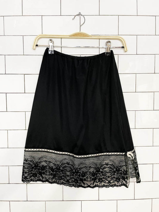 vintage van roalte lace trim satin poly slip mini skirt - good market thrift store