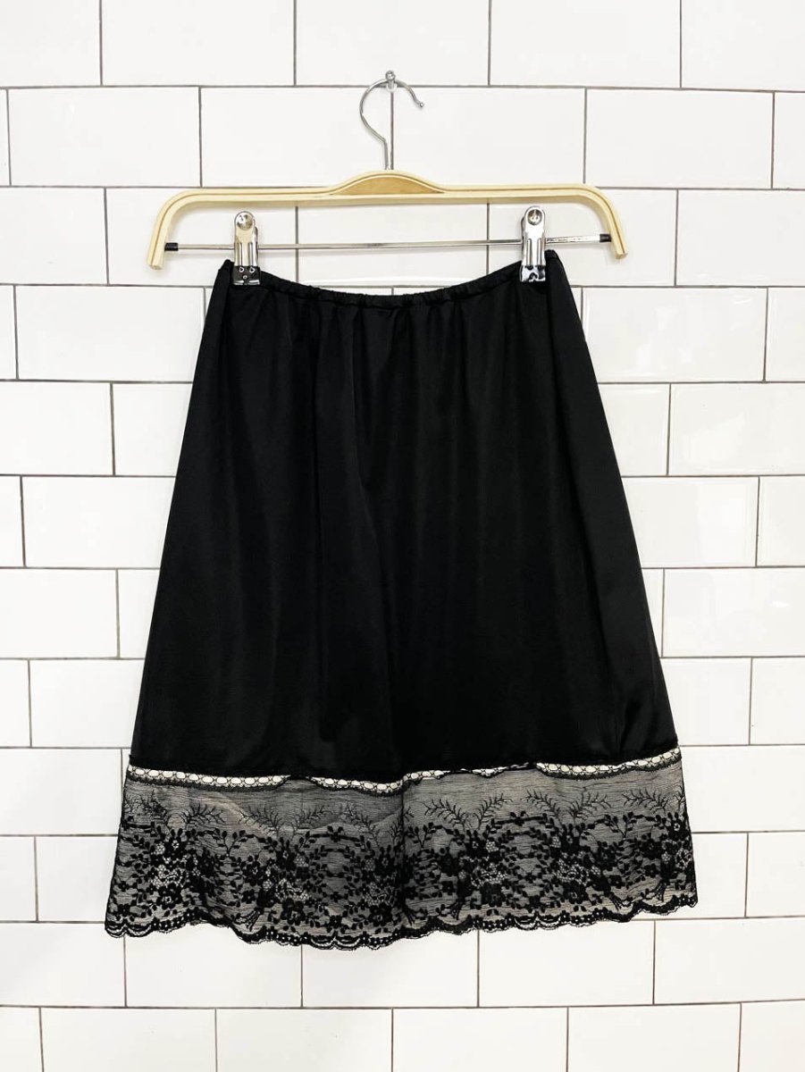 vintage van roalte lace trim satin poly slip mini skirt - good market thrift store