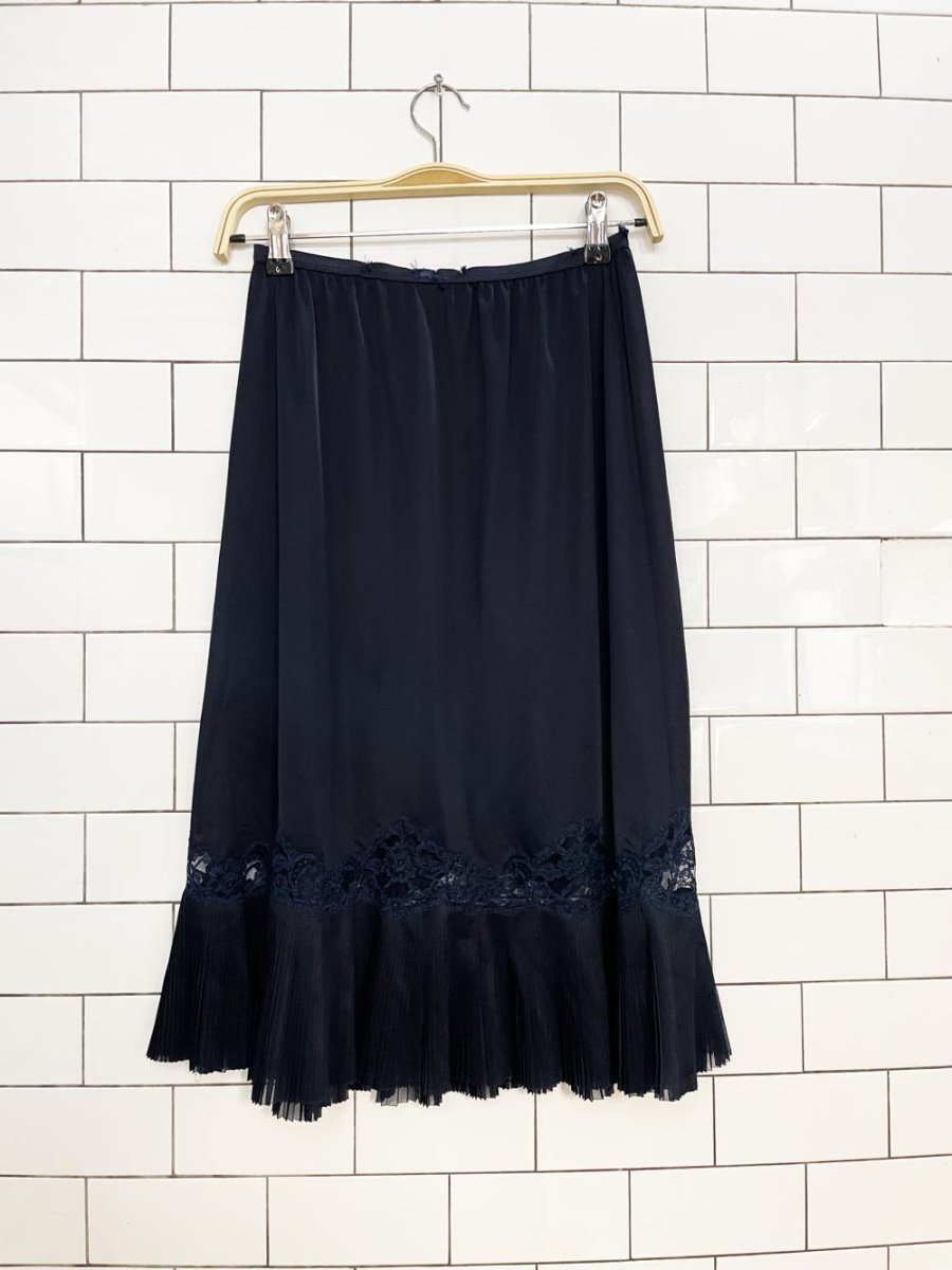 vintage vanity fair pleated lace hem midi slip skirt - good market thrift store