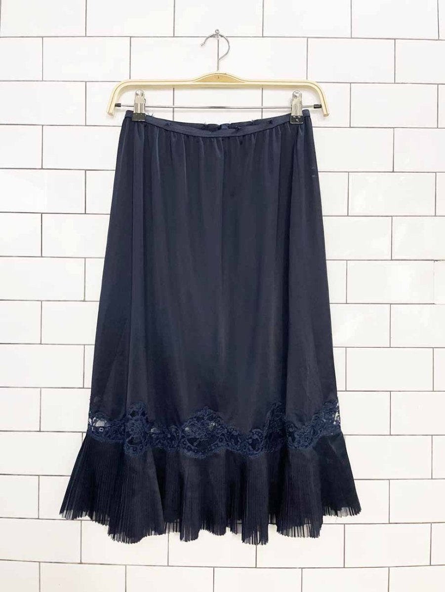 vintage vanity fair pleated lace hem midi slip skirt - good market thrift store
