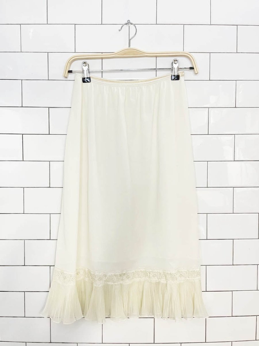 vintage vanity fair pleated lace hem midi slip skirt - good market thrift store