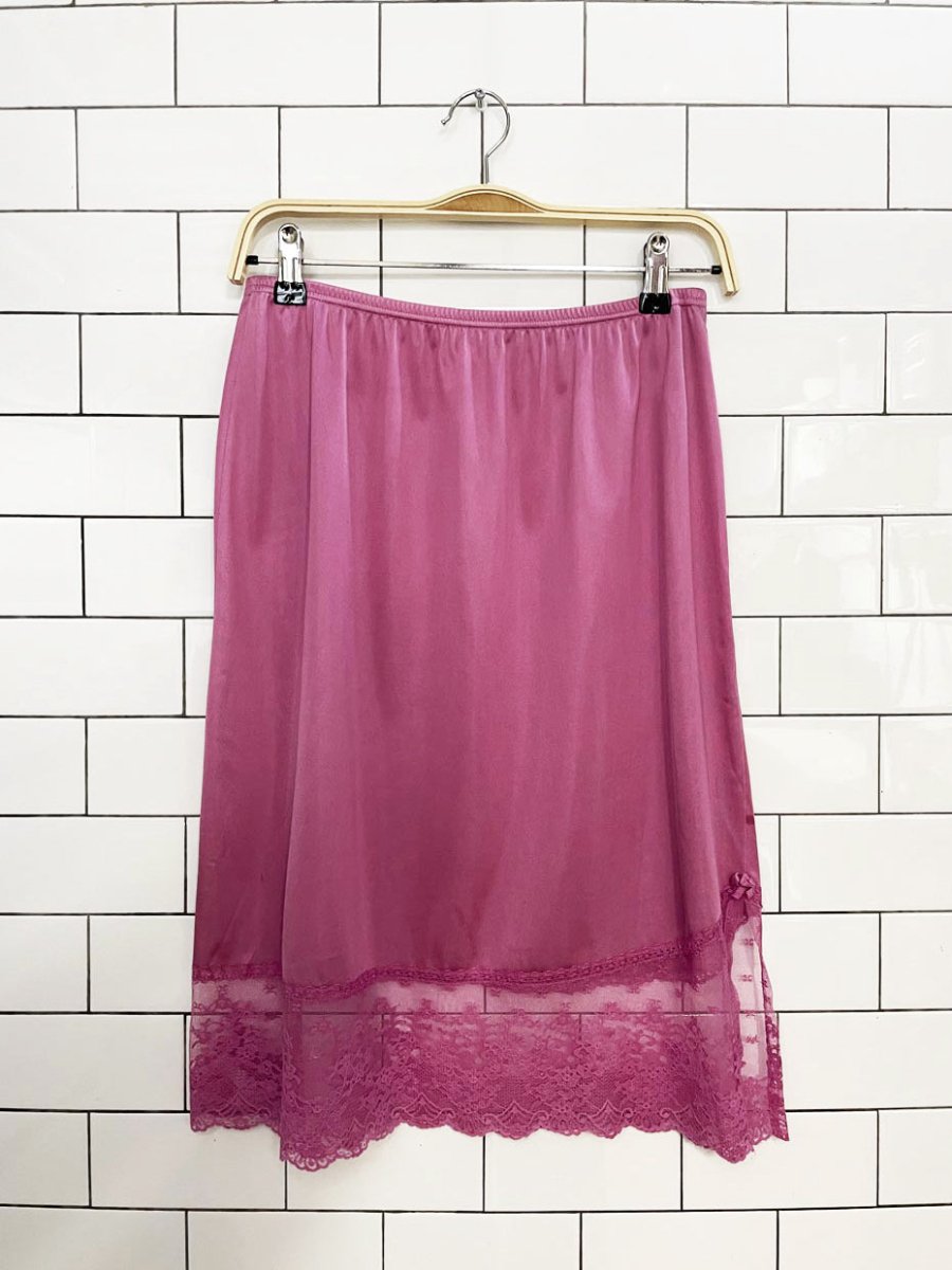 vintage vanity fair satin lace midi slip skirt - good market thrift store