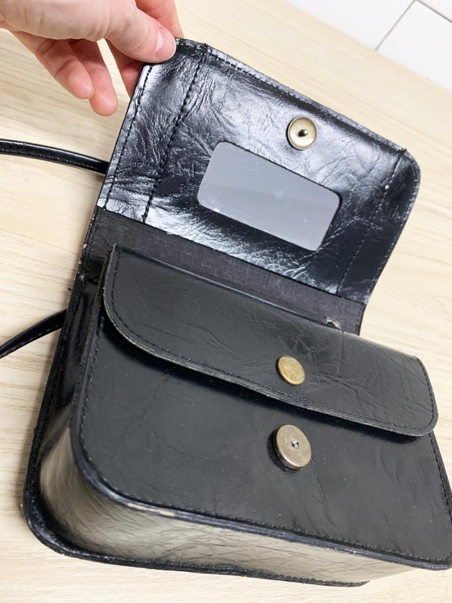 vintage vegan leather crest color block structured crossbody bag - good market thrift store