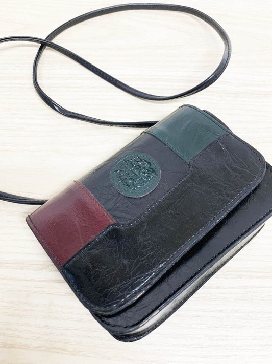 vintage vegan leather crest color block structured crossbody bag - good market thrift store