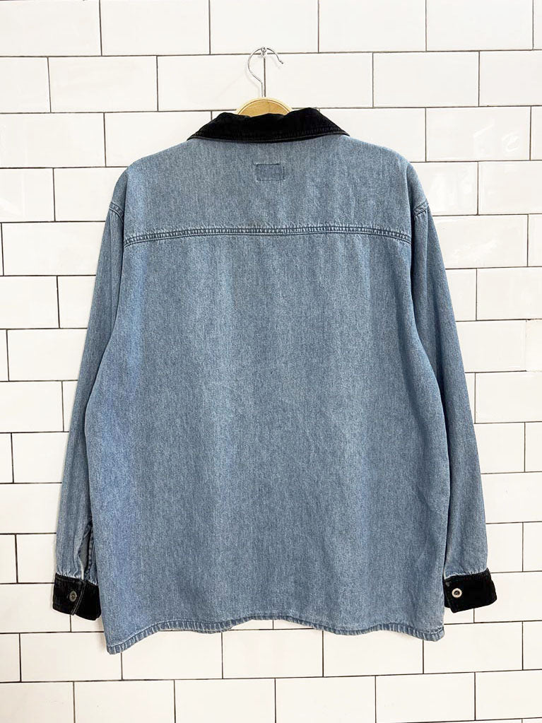 vintage velvet collar embroidered denim shirt | weekend edition - good market thrift store