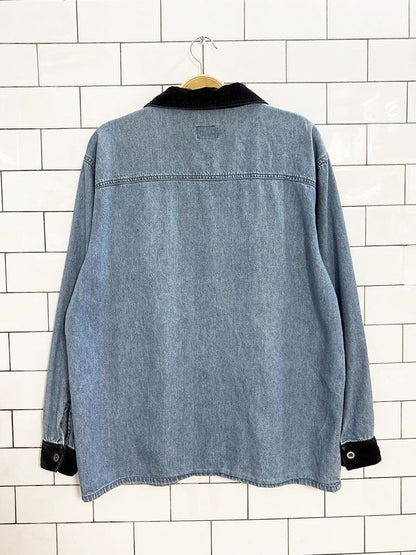vintage velvet collar embroidered denim shirt | weekend edition - good market thrift store