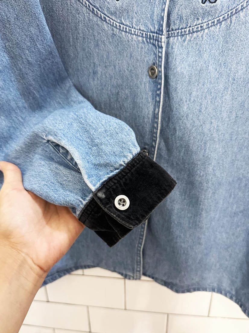 vintage velvet collar embroidered denim shirt | weekend edition - good market thrift store