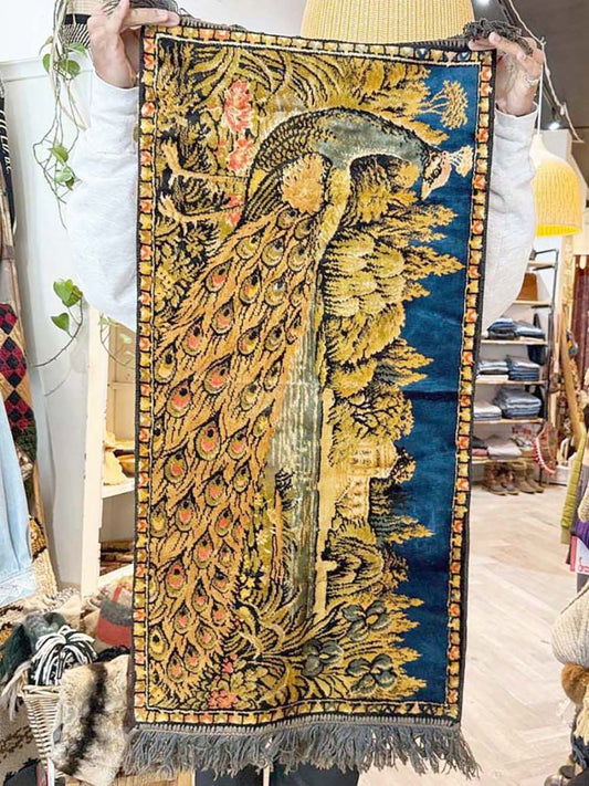 vintage velvet peacock tapestry wall hanging - good market thrift store