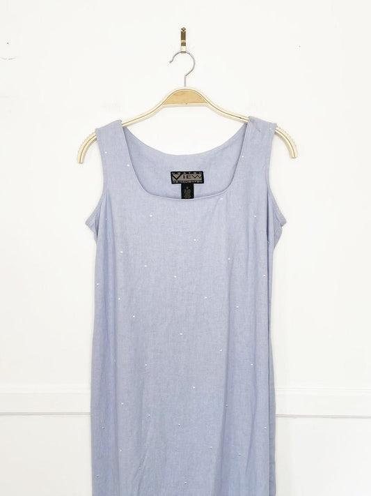 vintage view 100% linen embroidered maxi dress | norton mcnaughton - good market thrift store