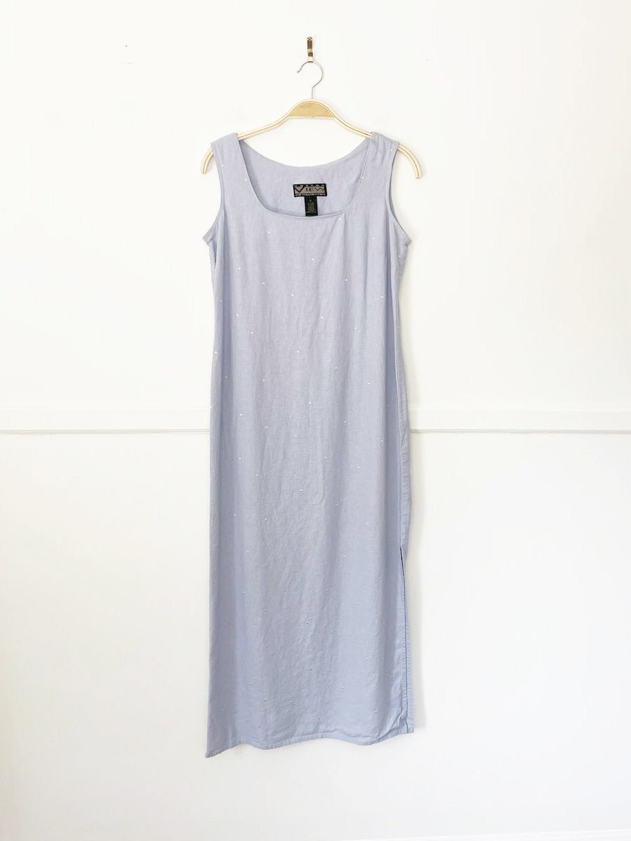 vintage view 100% linen embroidered maxi dress | norton mcnaughton - good market thrift store