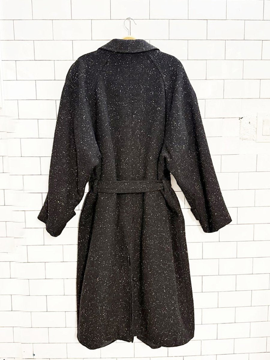 vintage village squire wool - blend flecked tweed belted overcoat - good market thrift store