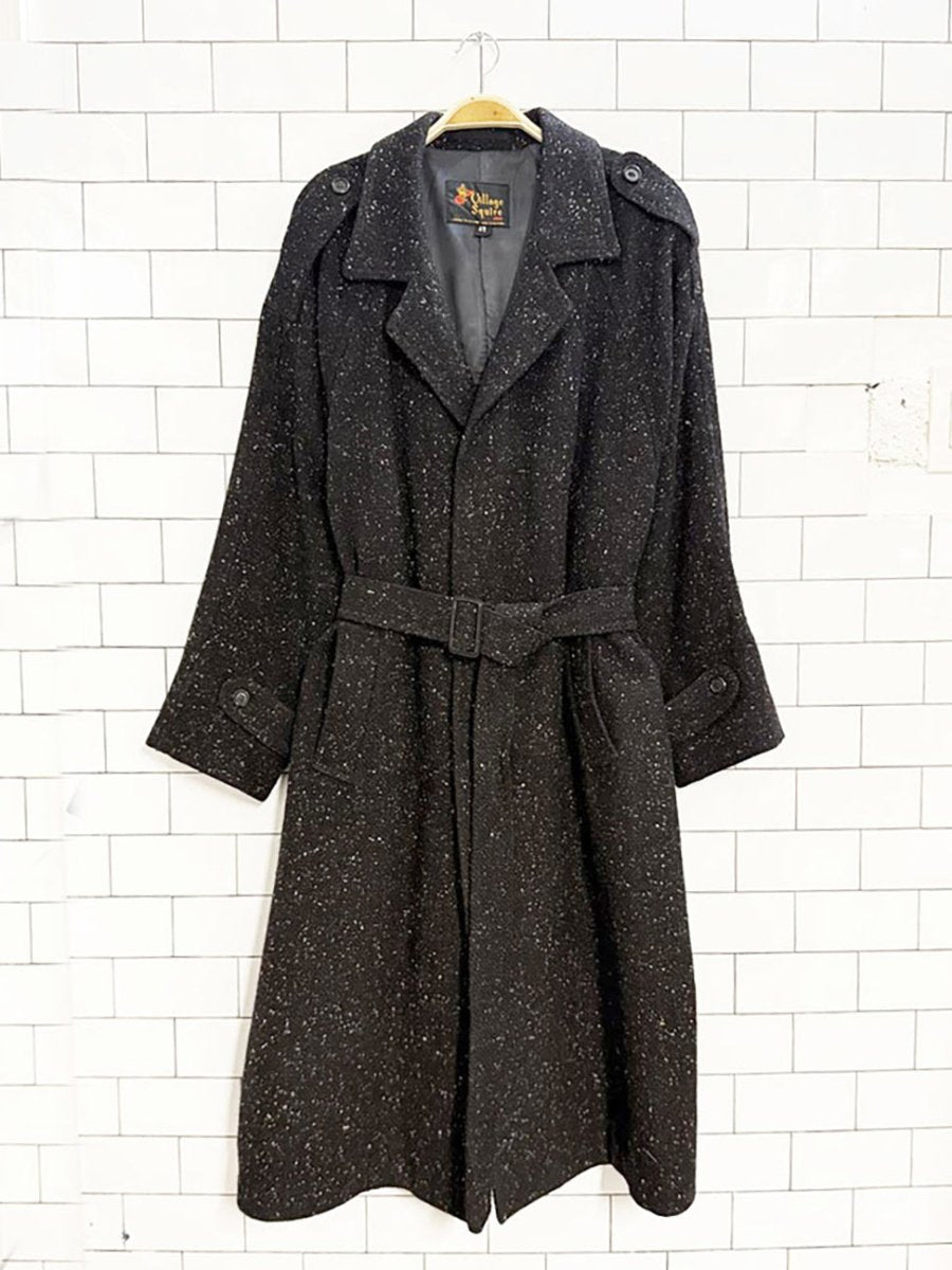 vintage village squire wool - blend flecked tweed belted overcoat - good market thrift store