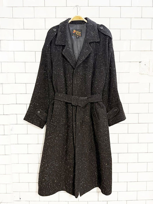 vintage village squire wool - blend flecked tweed belted overcoat - good market thrift store