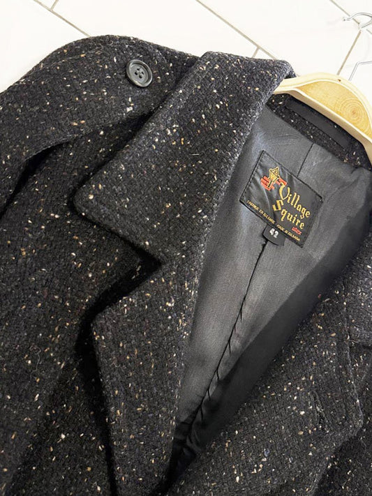 vintage village squire wool - blend flecked tweed belted overcoat - good market thrift store