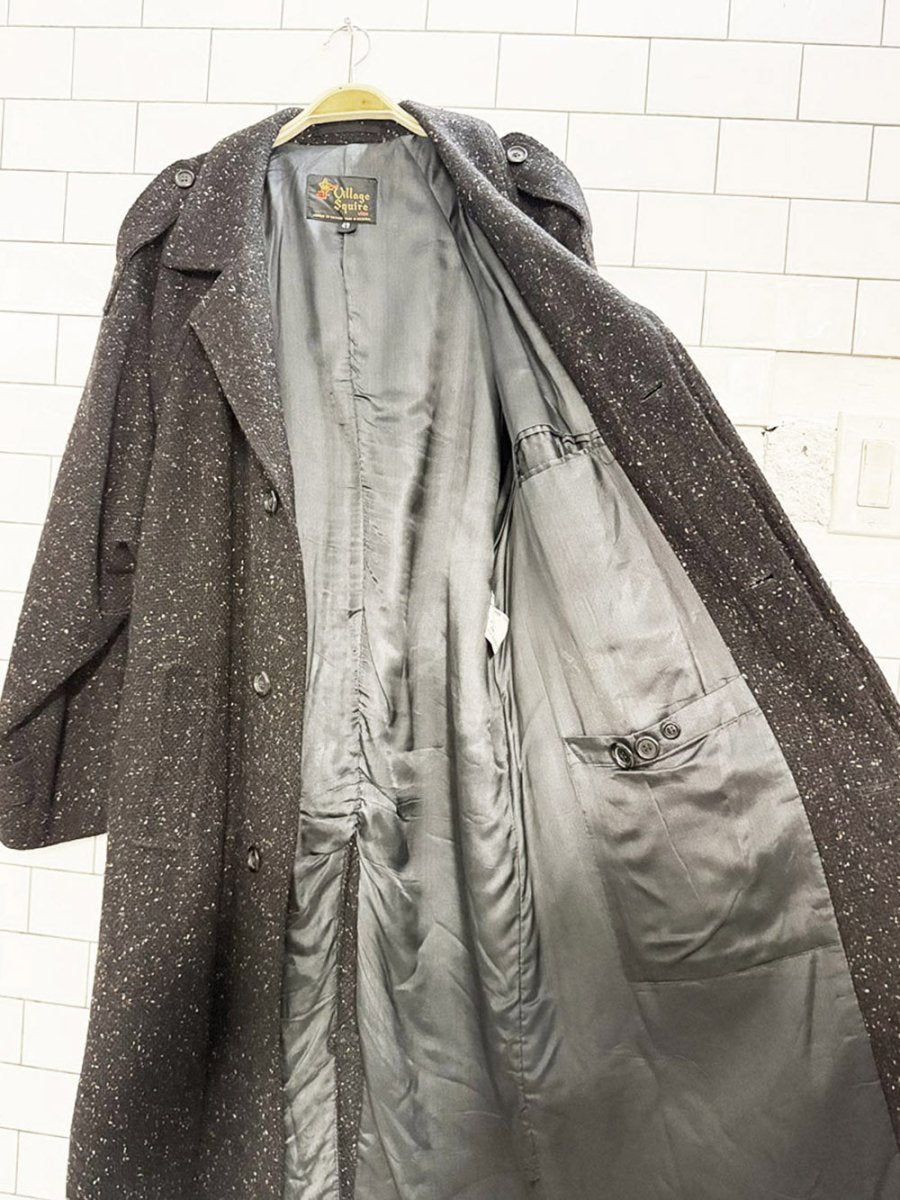 vintage village squire wool - blend flecked tweed belted overcoat - good market thrift store