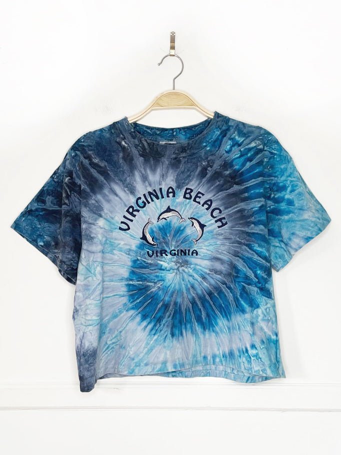 vintage virginia beach dolphin embroidered tie dye crop tee - good market thrift store