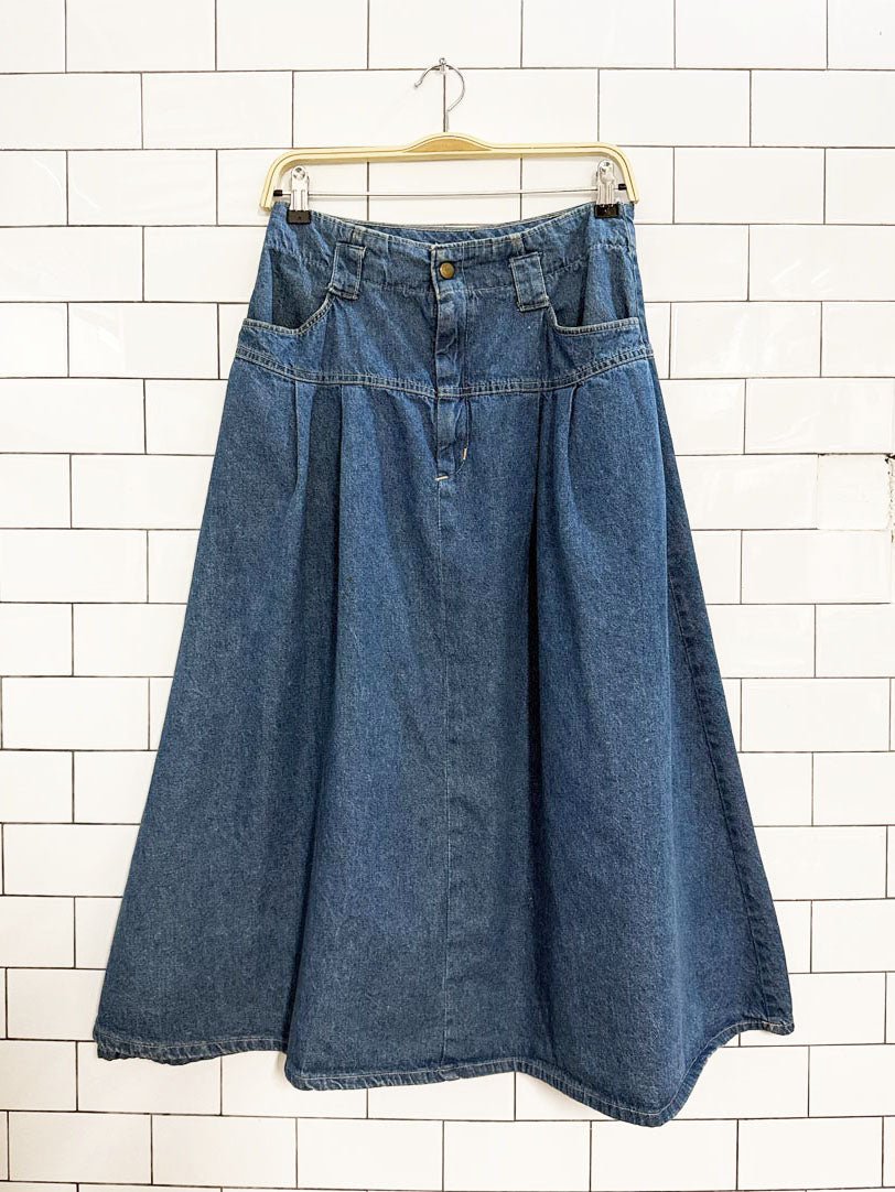 vintage vivaldi pleated full denim midi skirt | made in USA - good market thrift store