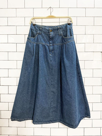 vintage vivaldi pleated full denim midi skirt | made in USA - good market thrift store