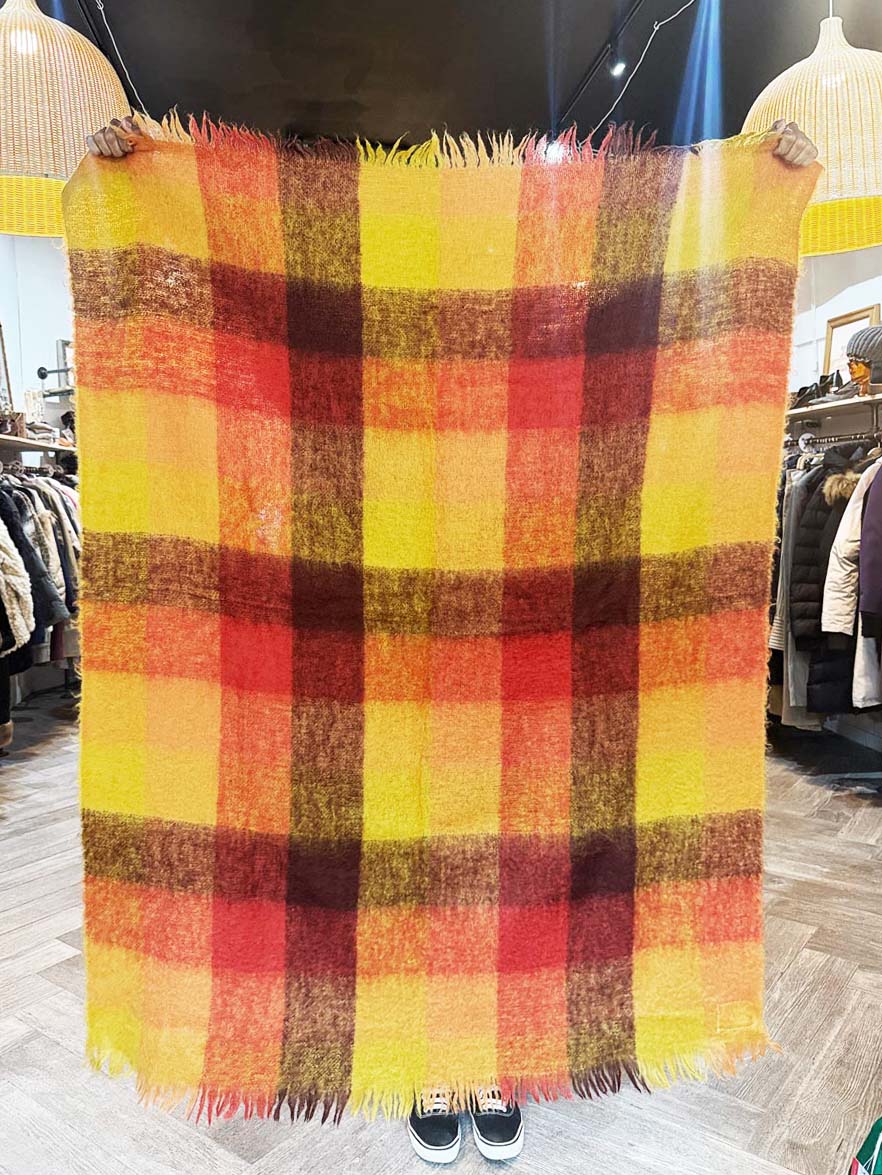 vintage waratah mohair - wool plaid fringe edge throw blanket - good market thrift store