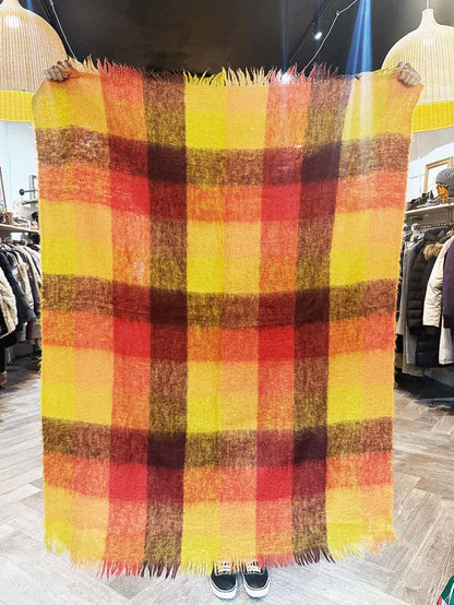 vintage waratah mohair - wool plaid fringe edge throw blanket - good market thrift store