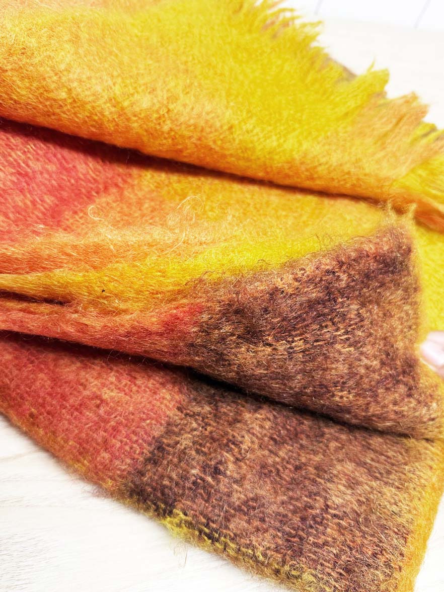 vintage waratah mohair - wool plaid fringe edge throw blanket - good market thrift store