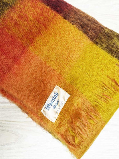 vintage waratah mohair - wool plaid fringe edge throw blanket - good market thrift store
