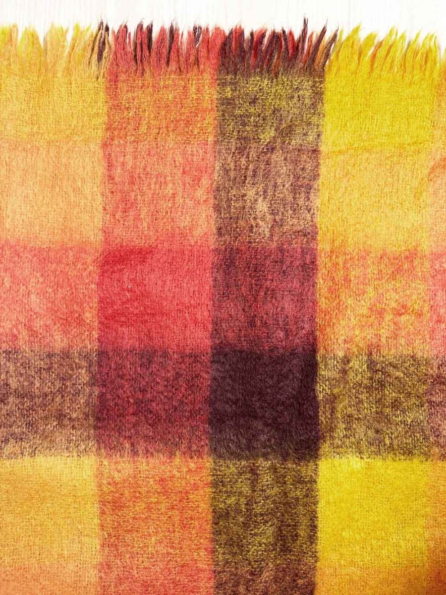 vintage waratah mohair - wool plaid fringe edge throw blanket - good market thrift store