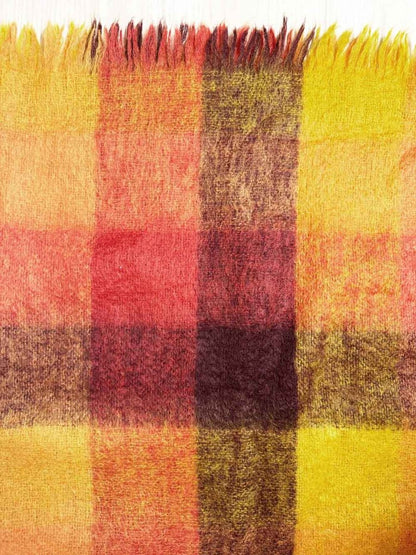 vintage waratah mohair - wool plaid fringe edge throw blanket - good market thrift store