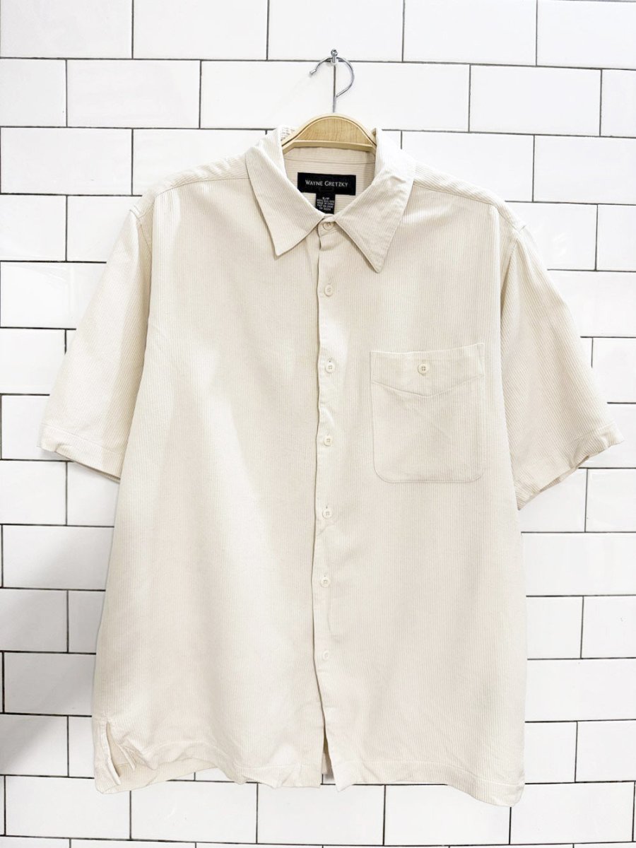 vintage wayne gretzky 100% silk ribbed full button shirt - good market thrift store