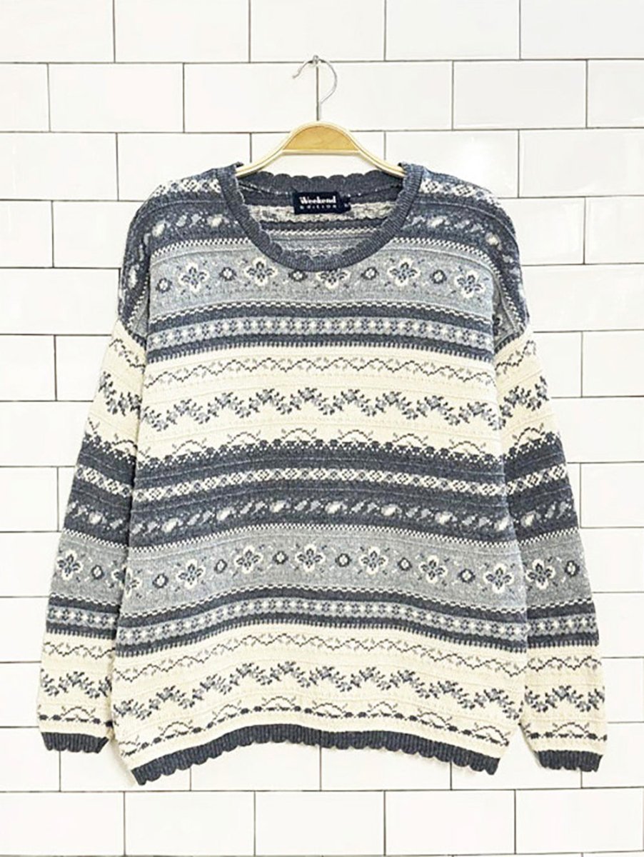 vintage weekend edition fair isle striped knit sweater | made in Canada - good market thrift store