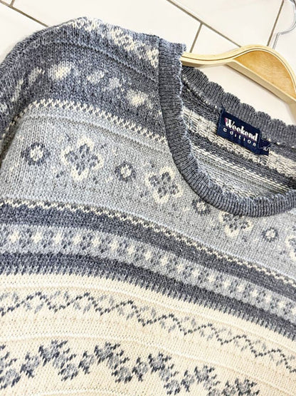 vintage weekend edition fair isle striped knit sweater | made in Canada - good market thrift store