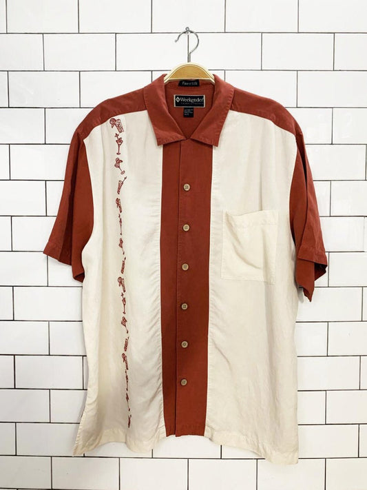 vintage weekender 100% silk cocktail full button cabana shirt - good market thrift store