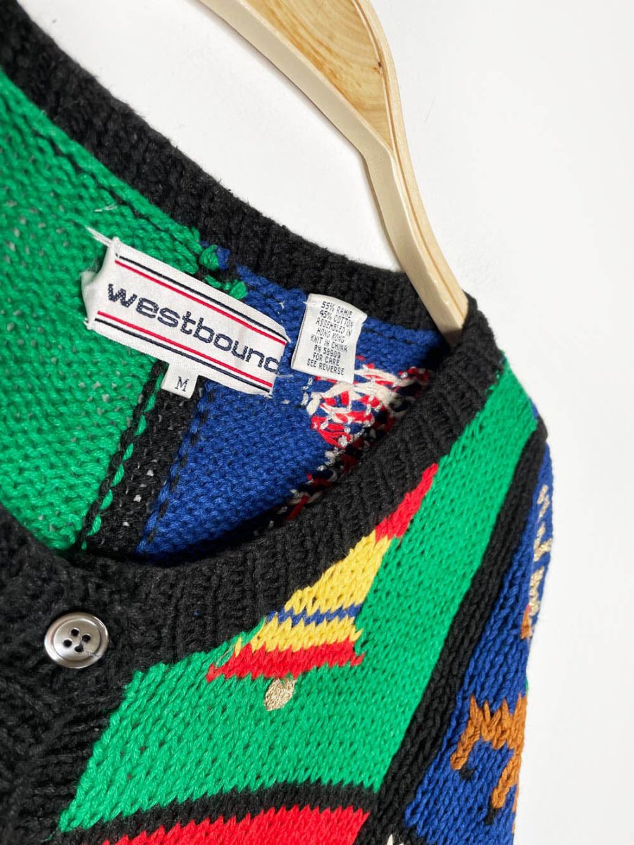 vintage westbound holiday things check knit cardigan - good market thrift store