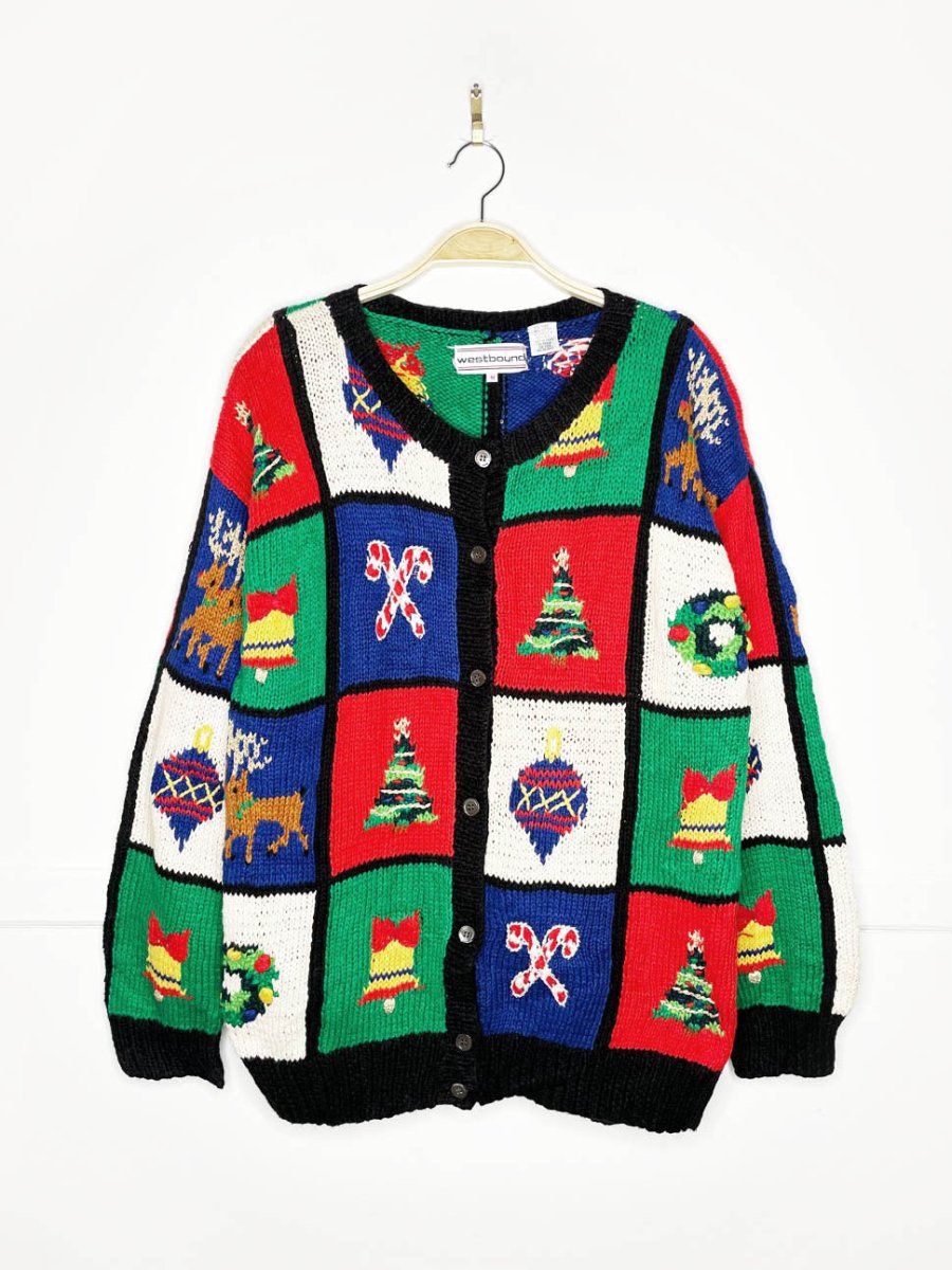 vintage westbound holiday things check knit cardigan - good market thrift store