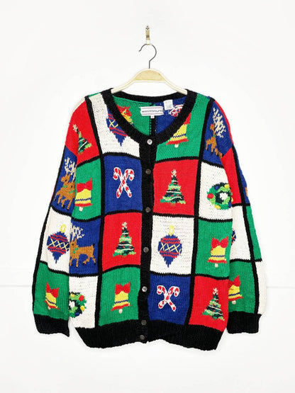 vintage westbound holiday things check knit cardigan - good market thrift store