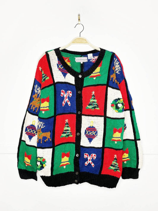 vintage westbound holiday things check knit cardigan - good market thrift store