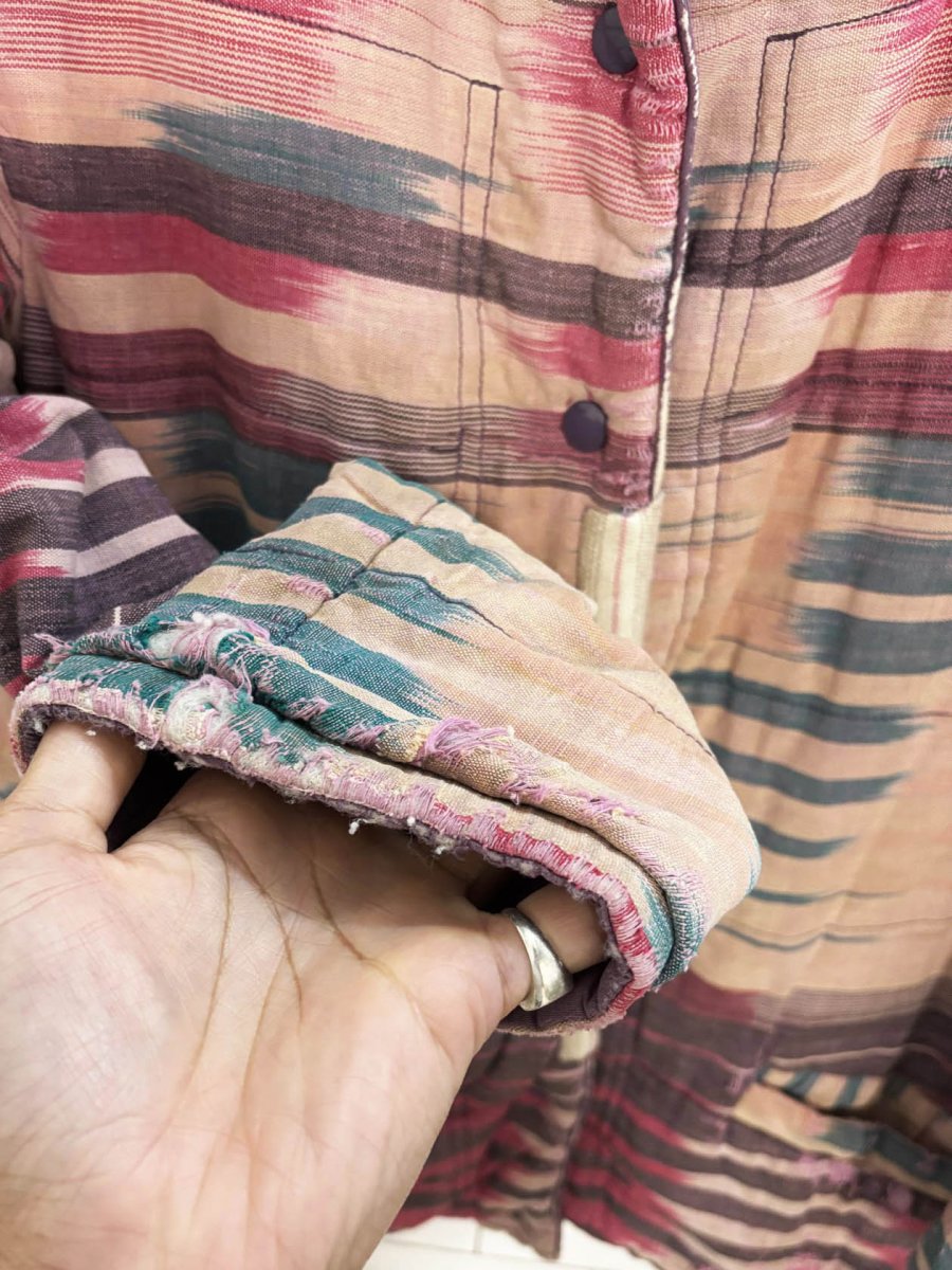 vintage western woven reversible sashiko hand - made snap button jacket - good market thrift store