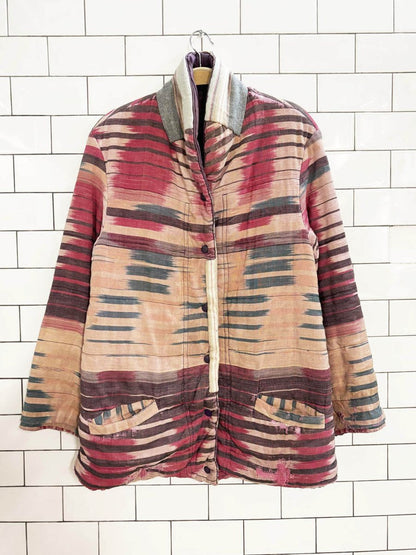 vintage western woven reversible sashiko hand - made snap button jacket - good market thrift store