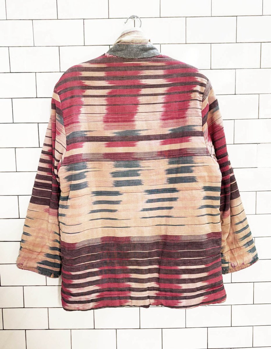 vintage western woven reversible sashiko hand - made snap button jacket - good market thrift store