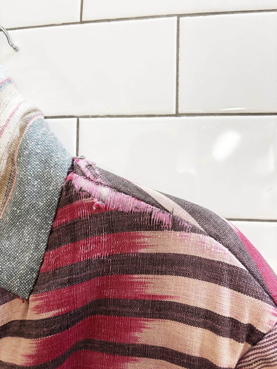 vintage western woven reversible sashiko hand - made snap button jacket - good market thrift store