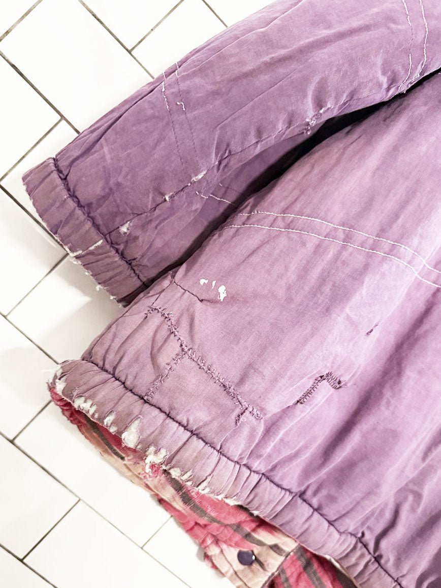 vintage western woven reversible sashiko hand - made snap button jacket - good market thrift store