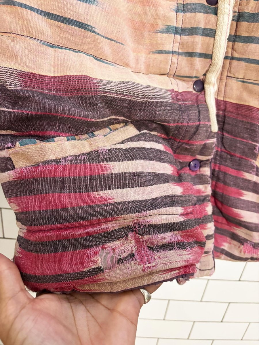 vintage western woven reversible sashiko hand - made snap button jacket - good market thrift store