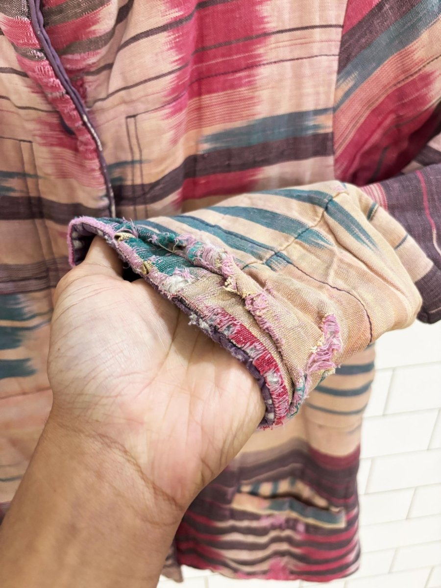 vintage western woven reversible sashiko hand - made snap button jacket - good market thrift store